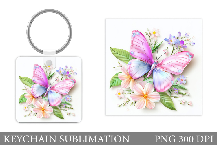 Butterfly Flowers Keychain. Butterfly Keychain Sublimation