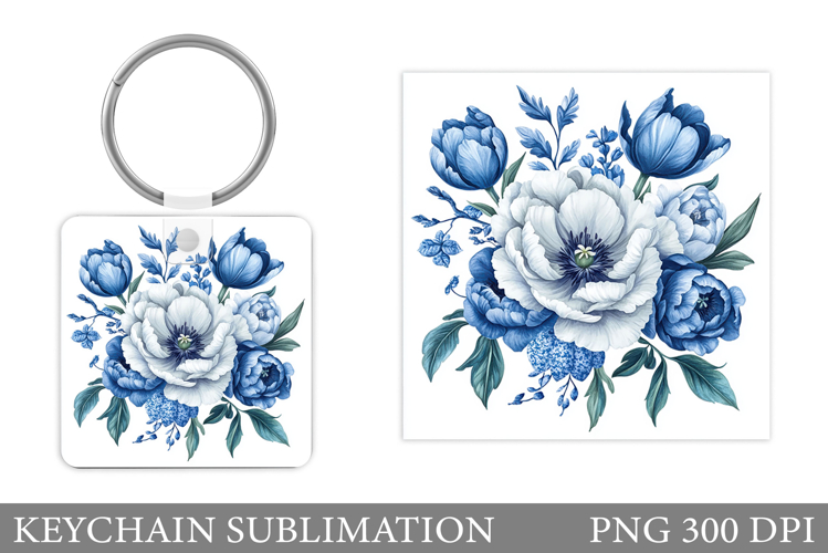 Flowers Keychain Design. Floral Keychain Sublimation example image 1