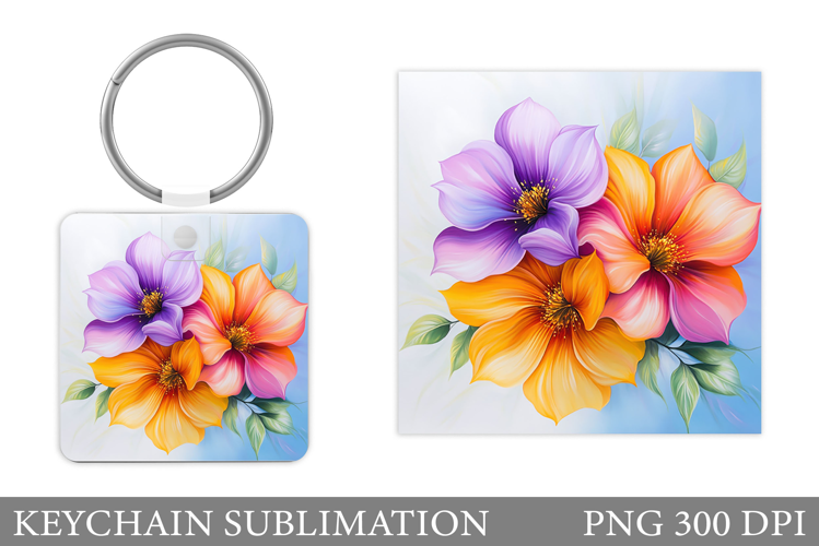 Flowers Keychain Design. Floral Keychain Sublimation