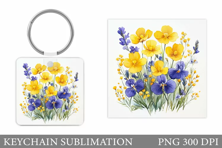 Flowers Square Keychain. Wildflowers Keychain Sublimation