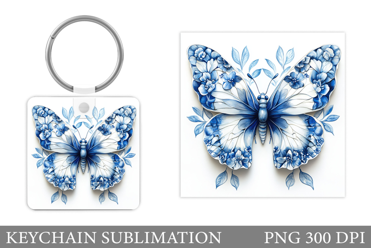 Butterfly Keychain Design. Flowers Keychain Sublimation