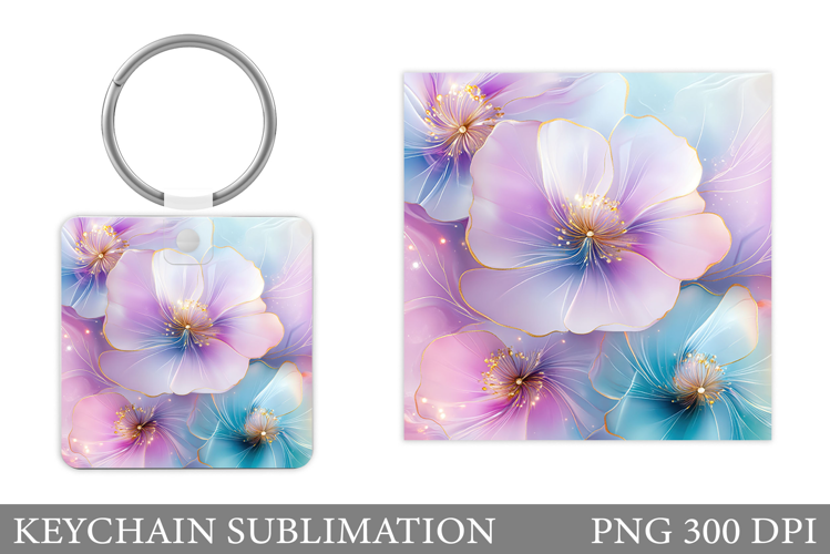 Flowers Keychain Sublimation. Floral Keychain Design