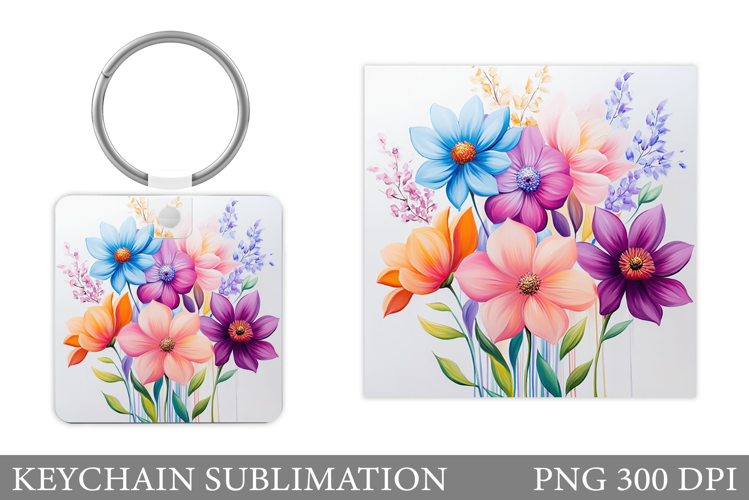 Flowers Keychain Design. Floral Keychain Sublimation
