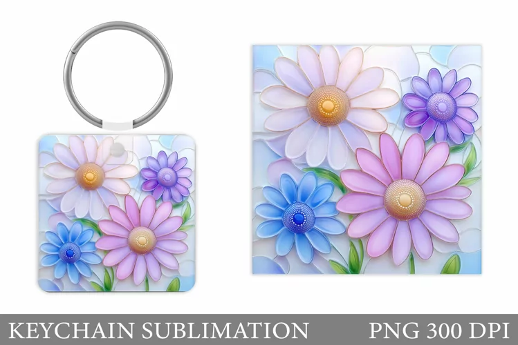 Daisy Flowers Keychain Design. Floral Keychain Sublimation