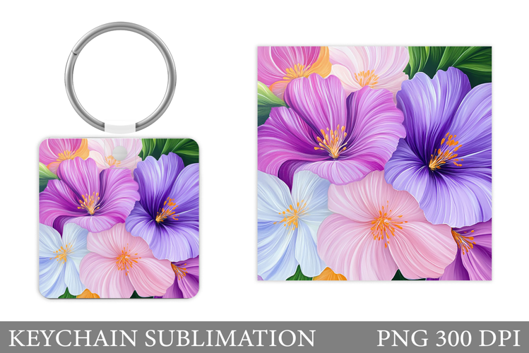 Flowers Keychain Sublimation. Floral Keychain Design