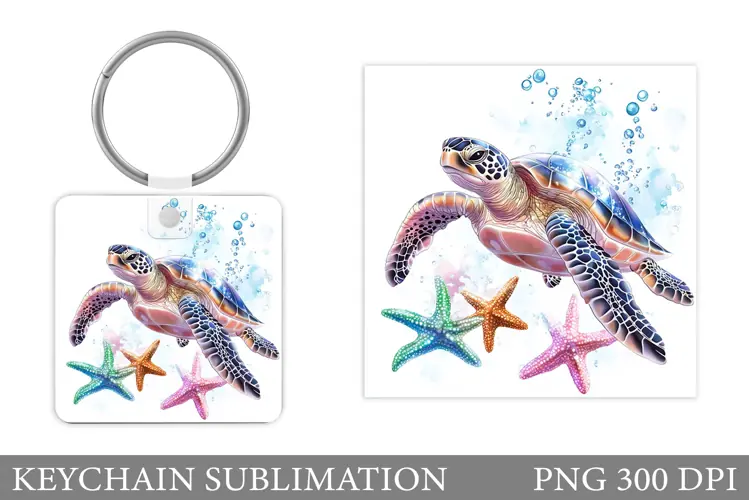Turtle Keychain Design. Sea Keychain Sublimation