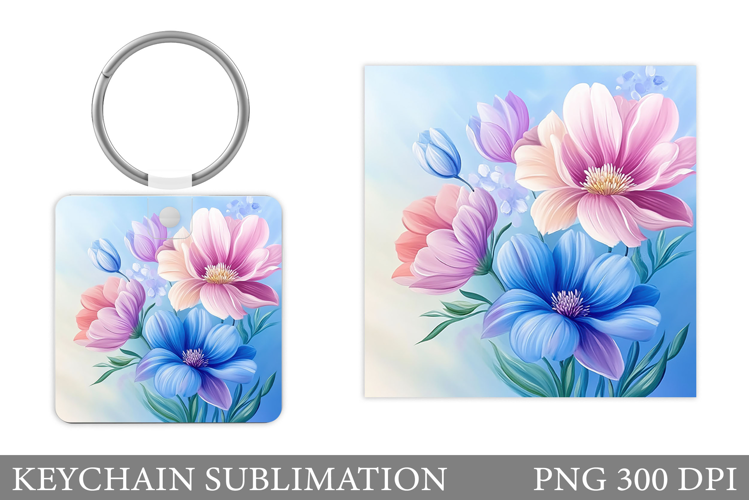 Flowers Keychain Sublimation. Floral Keychain Design
