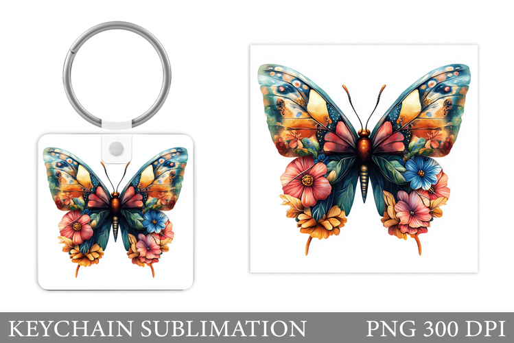 Butterfly Keychain Design. Floral Butterfly Sublimation