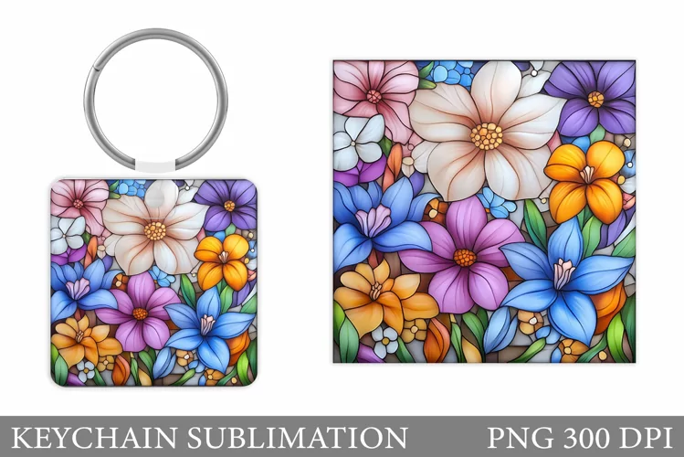 Flowers Keychain Sublimation. Floral Keychain Design