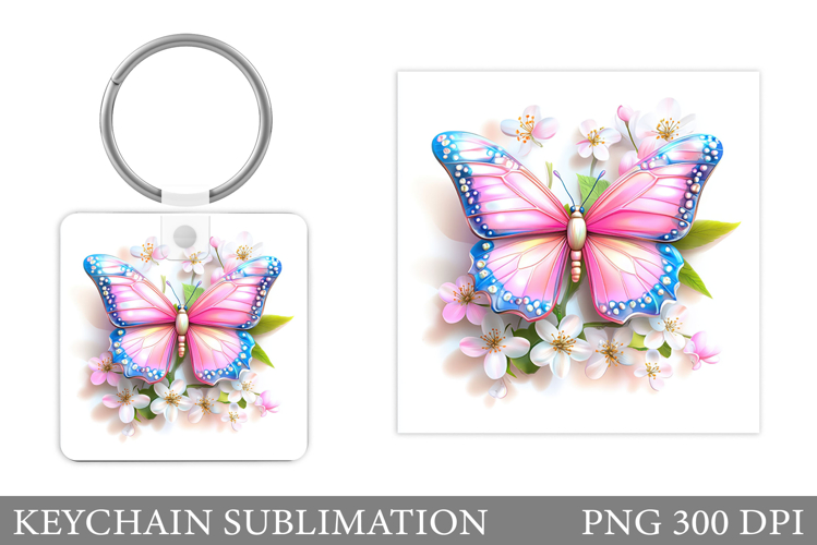 Butterfly Flowers Keychain. Butterfly Keychain Sublimation