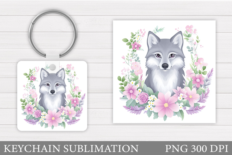 Cute Wolf Keychain Design. Wolf Sublimation