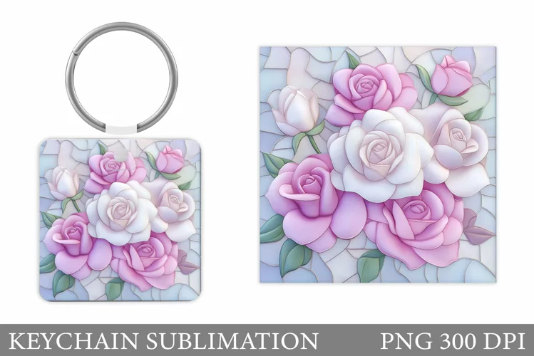 Roses Keychain Sublimation. Flowers Keychain Design