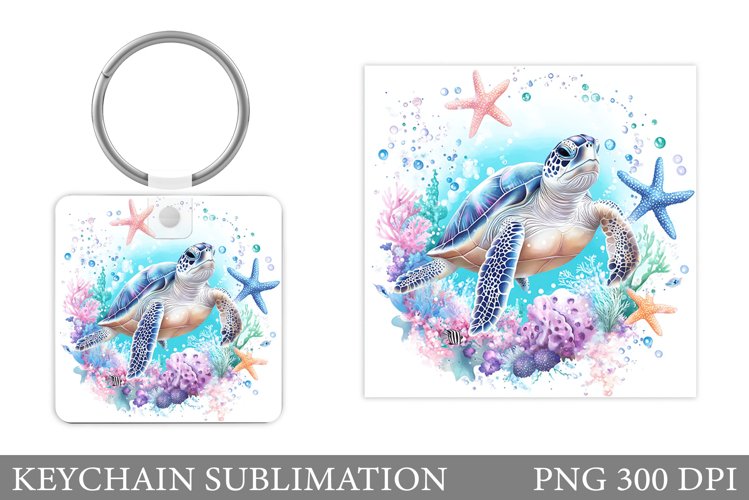 Turtle Keychain Sublimation. Sea Turtle Keychain Design example image 1