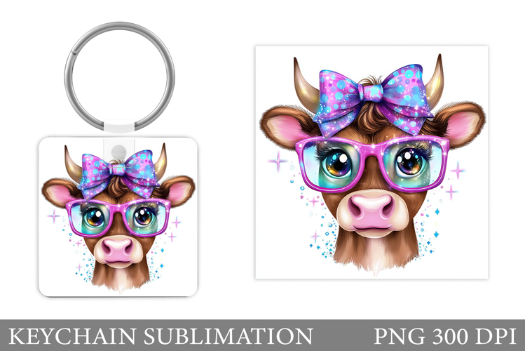Cute Cow Keychain Design. Funny Cow Keychain Sublimation