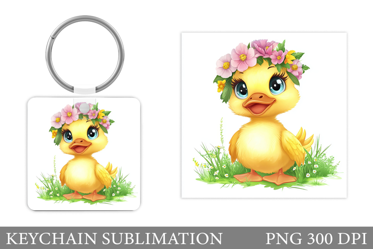 Cute Duck Keychain Design. Duck Flowers Keychain Sublimation