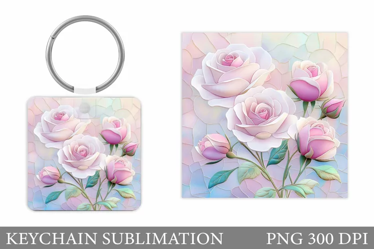 Roses Keychain Design. Flowers Square Keychain Sublimation