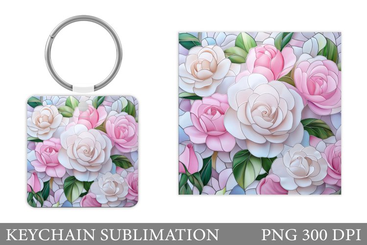 Roses Keychain Sublimation. Flowers Square Keychain Design example image 1