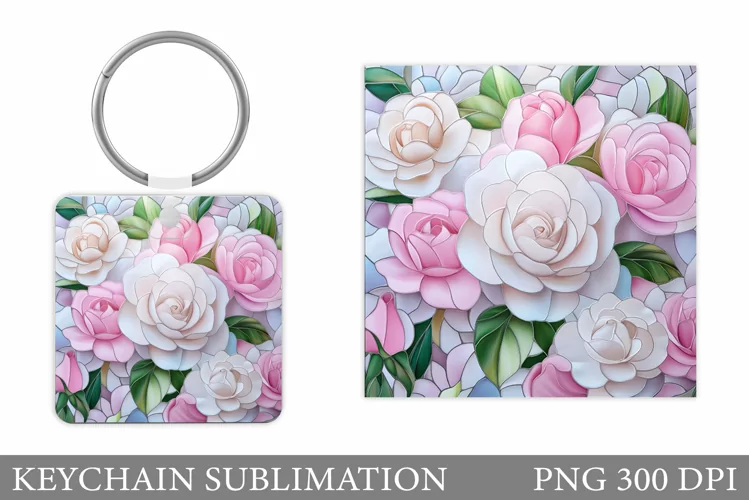 Roses Keychain Sublimation. Flowers Square Keychain Design