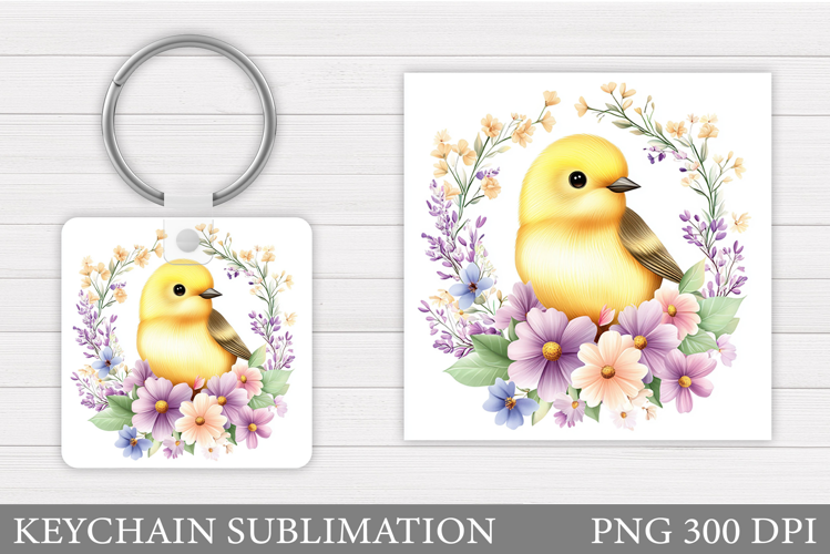 Bird Keychain Sublimation. Bird Flowers Keychain Design