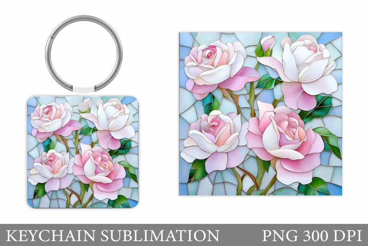 Roses Keychain Sublimation. Flowers Square Keychain Design
