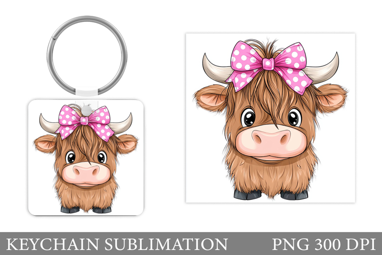 Highland Cow Keychain. Cute Cow Keychain Sublimation