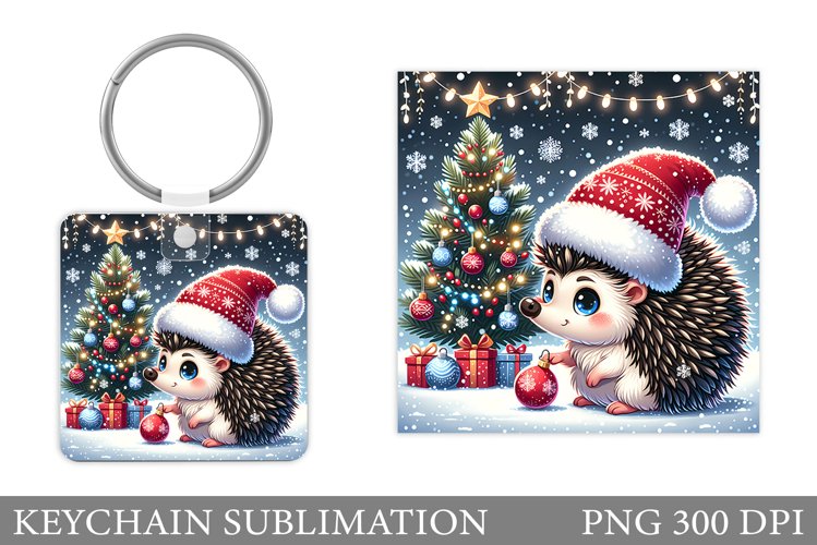 Christmas Hedgehog Keychain. Christmas Keychain Sublimation example image 1
