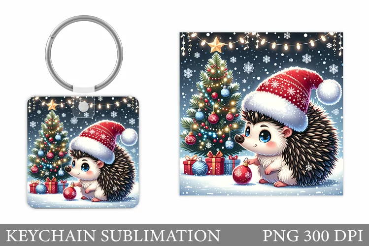 Christmas Hedgehog Keychain. Christmas Keychain Sublimation
