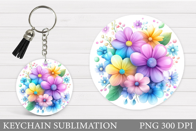 Daisy Flowers Keychain Design. Floral Keychain Sublimation