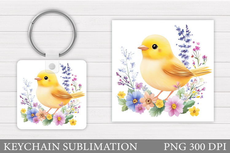 Bird Keychain Sublimation. Bird Flowers Keychain Design