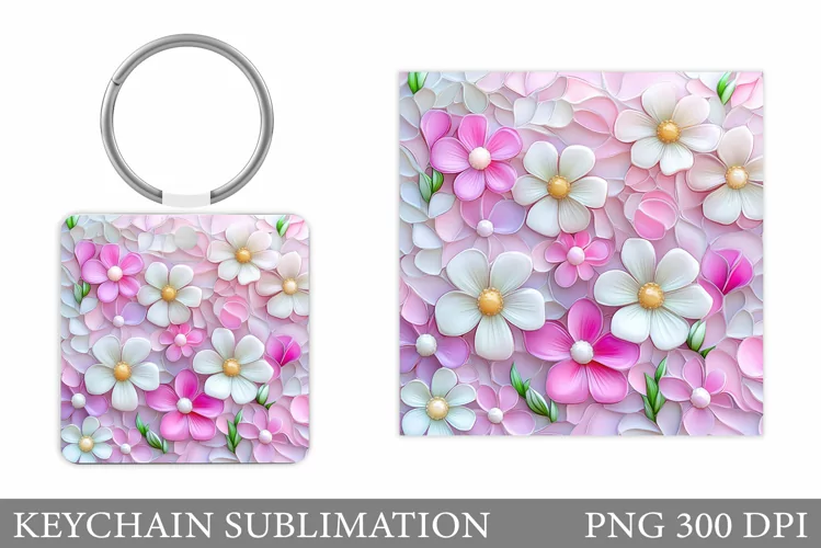 Flowers Keychain Sublimation. Floral Keychain Design