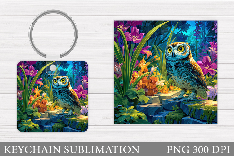 Owl Keychain Design. Owl Flowers Keychain Sublimation
