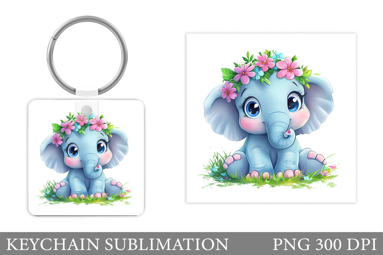 Cute Elephant Keychain. Elephant Flowers Keychain Design