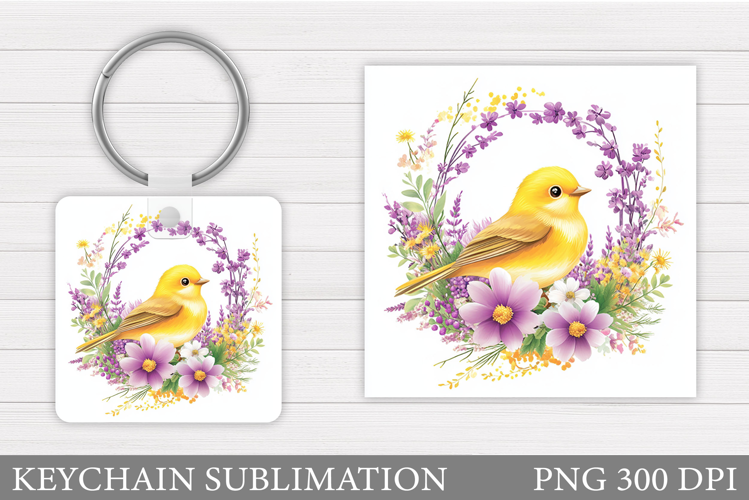 Bird Keychain Sublimation. Bird Flowers Keychain Design