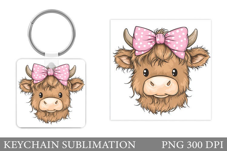 Highland Cow Keychain Design. Keychain Sublimation