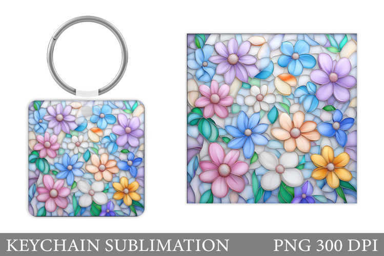 Flowers Keychain Sublimation. Daisy Flowers Keychain Design