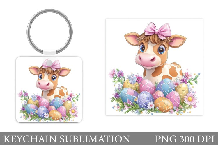 Easter Cow Keychain Design. Easter Keychain Sublimation example image 1