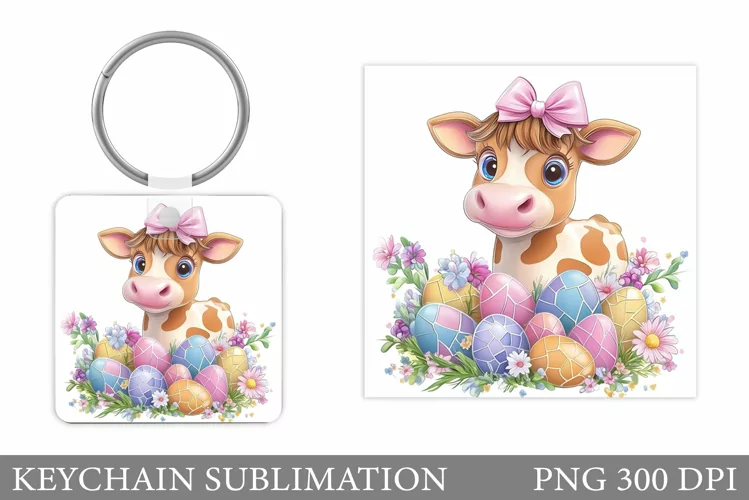 Easter Cow Keychain Design. Easter Keychain Sublimation