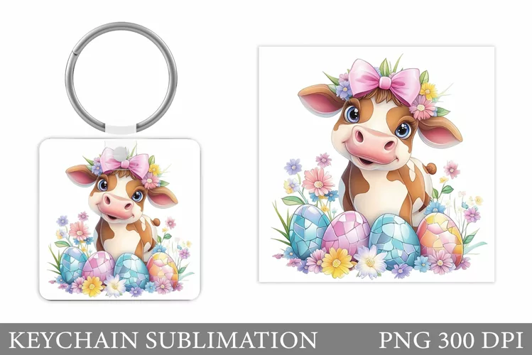 Easter Cow Keychain Sublimation. Easter Keychain Design