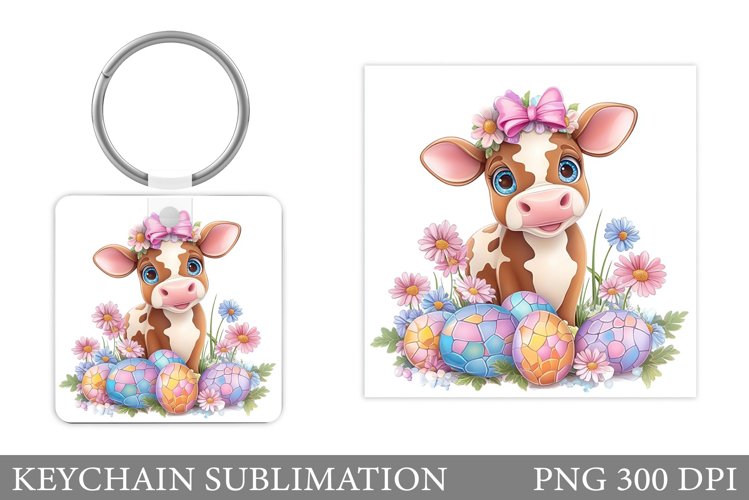 Easter Cow Keychain Design. Easter Keychain Sublimation example image 1