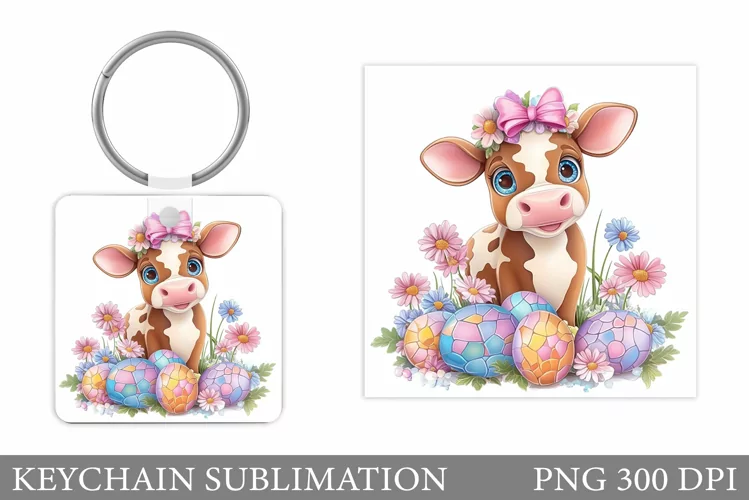 Easter Cow Keychain Design. Easter Keychain Sublimation