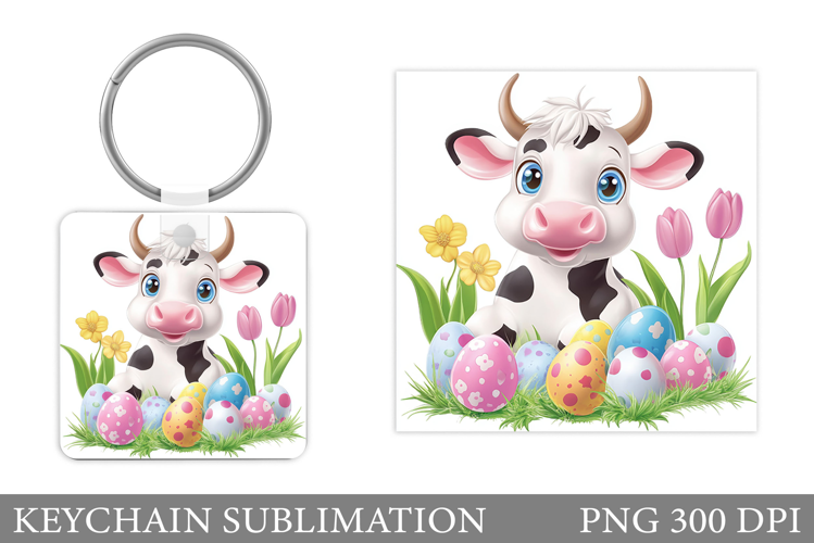 Easter Cow Keychain Sublimation. Easter Keychain Design