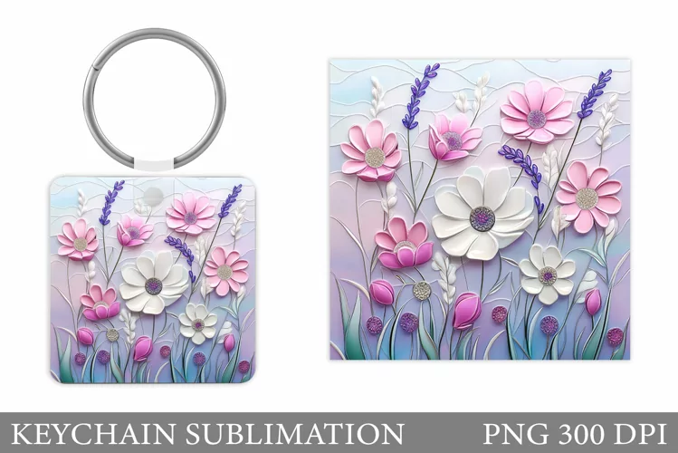 Flowers Keychain Design. Flowers Square Keychain Sublimation