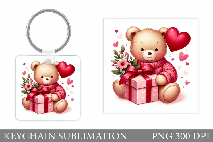 Valentines Bear Keychain. Valentines Keychain Sublimation