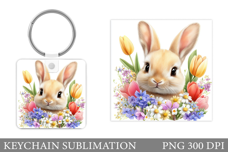 Floral Bunny Keychain. Bunny Flowers Keychain Design