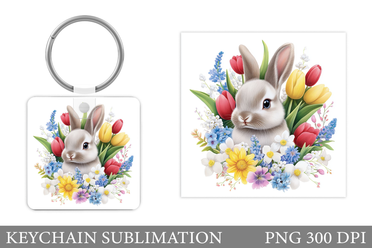 Floral Bunny Keychain. Bunny Flowers Keychain Design