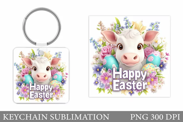 Easter Cow Keychain Design. Easter Keychain Sublimation