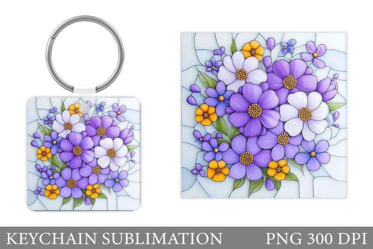 Flowers Keychain Sublimation. Floral Keychain Design example image 1