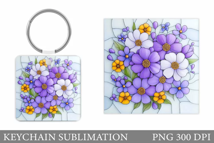 Flowers Keychain Sublimation. Floral Keychain Design