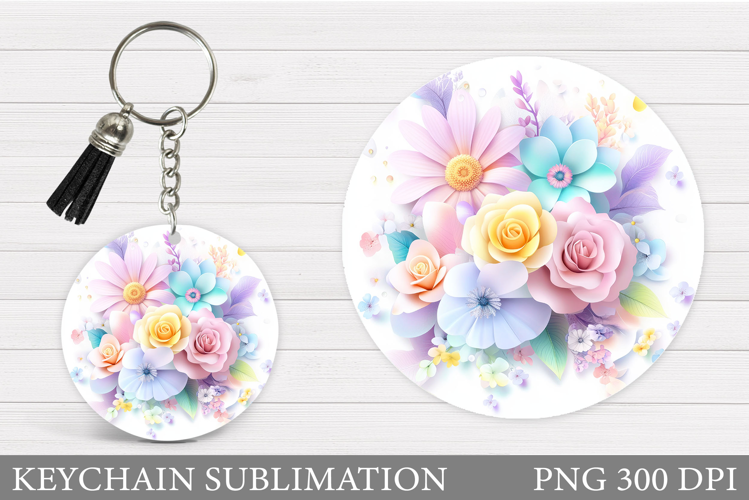 Flowers Keychain Design. Floral Keychain Sublimation