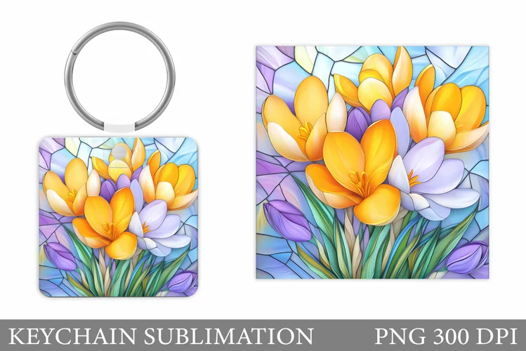 Crocus Keychain Sublimation. Spring Flowers Keychain Design
